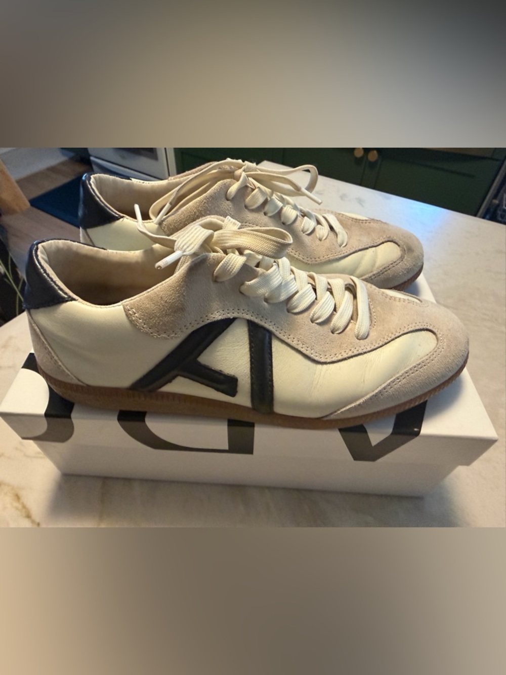 Adolfo Dominguez Women’s Cream and Black Leather Suede Sneakers